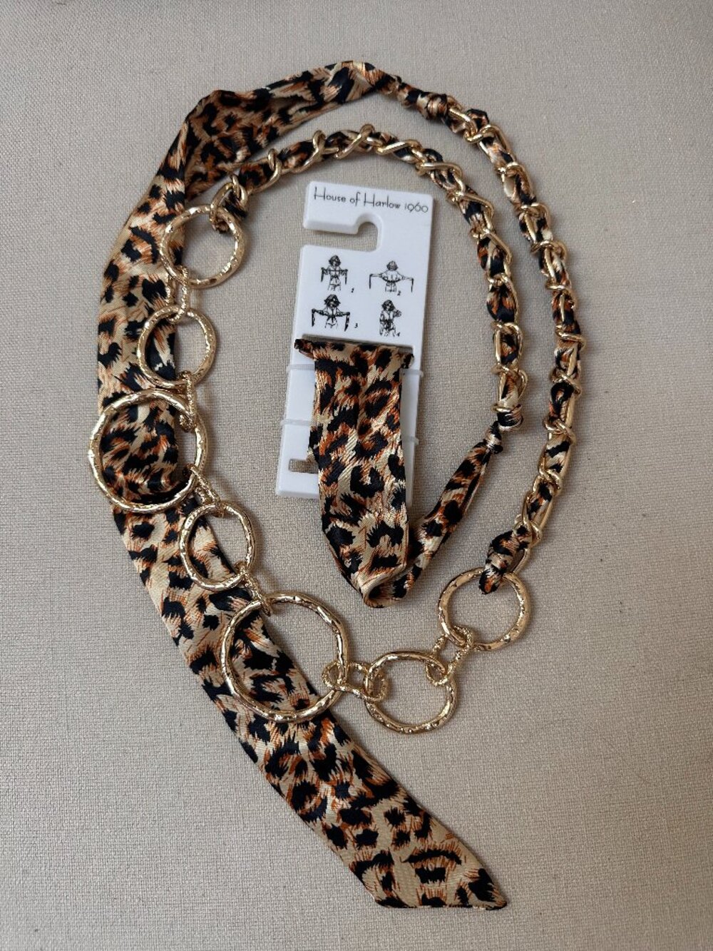 House of Harlow 1960 Leopard Scarf Chain Belt Gold Statement, One Size